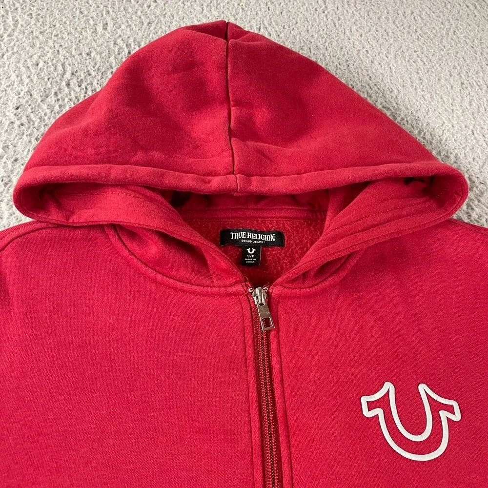 True Religion Mens Red Long‎ Sleeve Pockets Full-Zip Hoodie Size S Streetwear